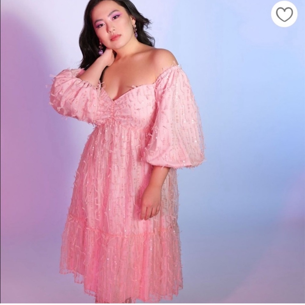 NWOT Eloquii OFF THE SHOULDER TEXTURED TULLE Pink Dress Size 18 XL With Sequins